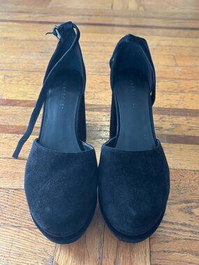 Aerosoles Black Suede Platform Chunky Heel Ankle Strap Shoes Size 8